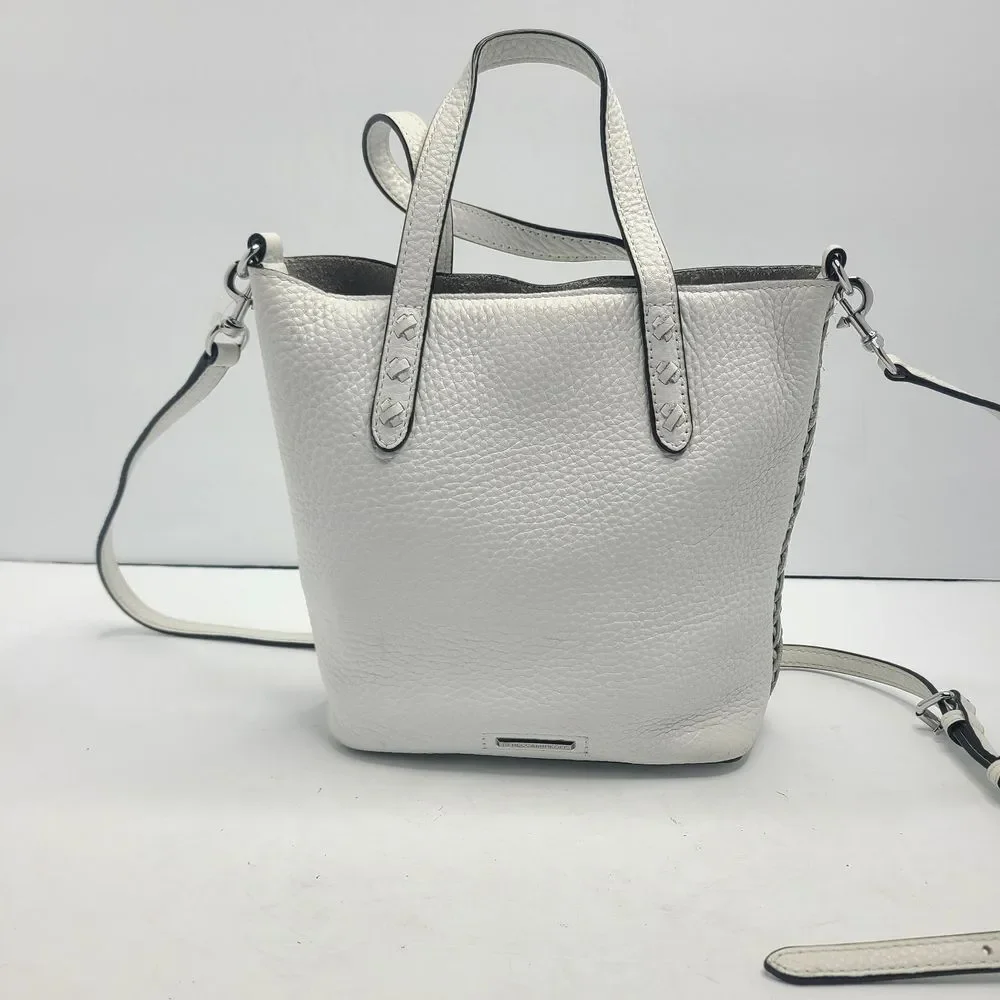 Rebecca Minkoff White Pebbled Leather Unlined Small Whipstitch Tote Bag Purse‎